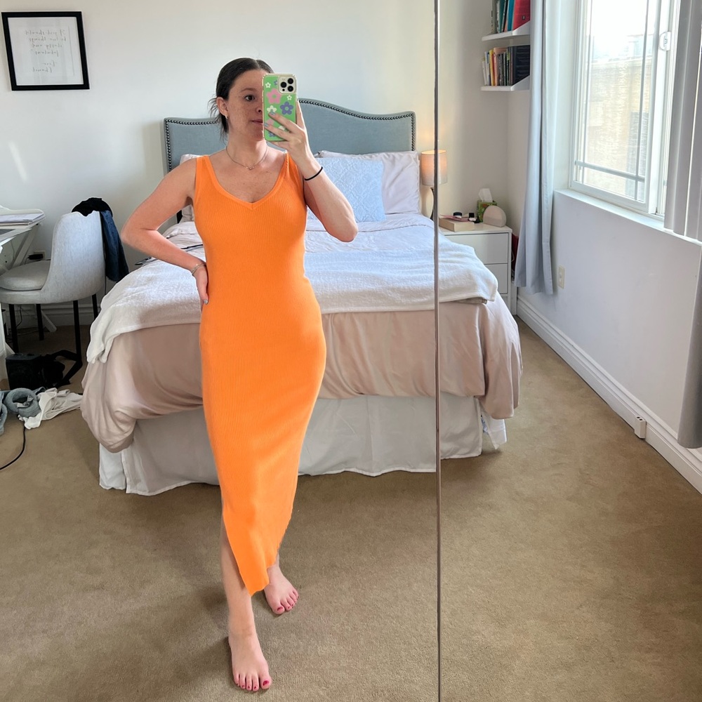House of Harlow 1960 Orange Ribbed Midi Dress